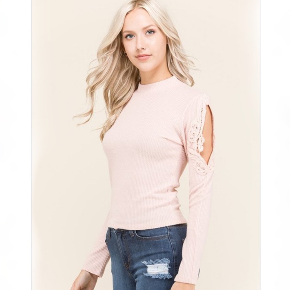 LAST 2!!! (Small & Medium) Blush Mock Neck Lace Long Sleeve Sweater Top - Picture 14 of 16